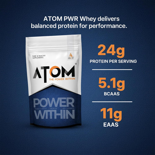 AS-IT-IS ATOM PWR Whey Protein with Enzymes, 24g Protein, 11g EAA, Lean Muscle Gains & Rapid Recovery, Easy Digest, 1Kg Double Rich Chocolate
