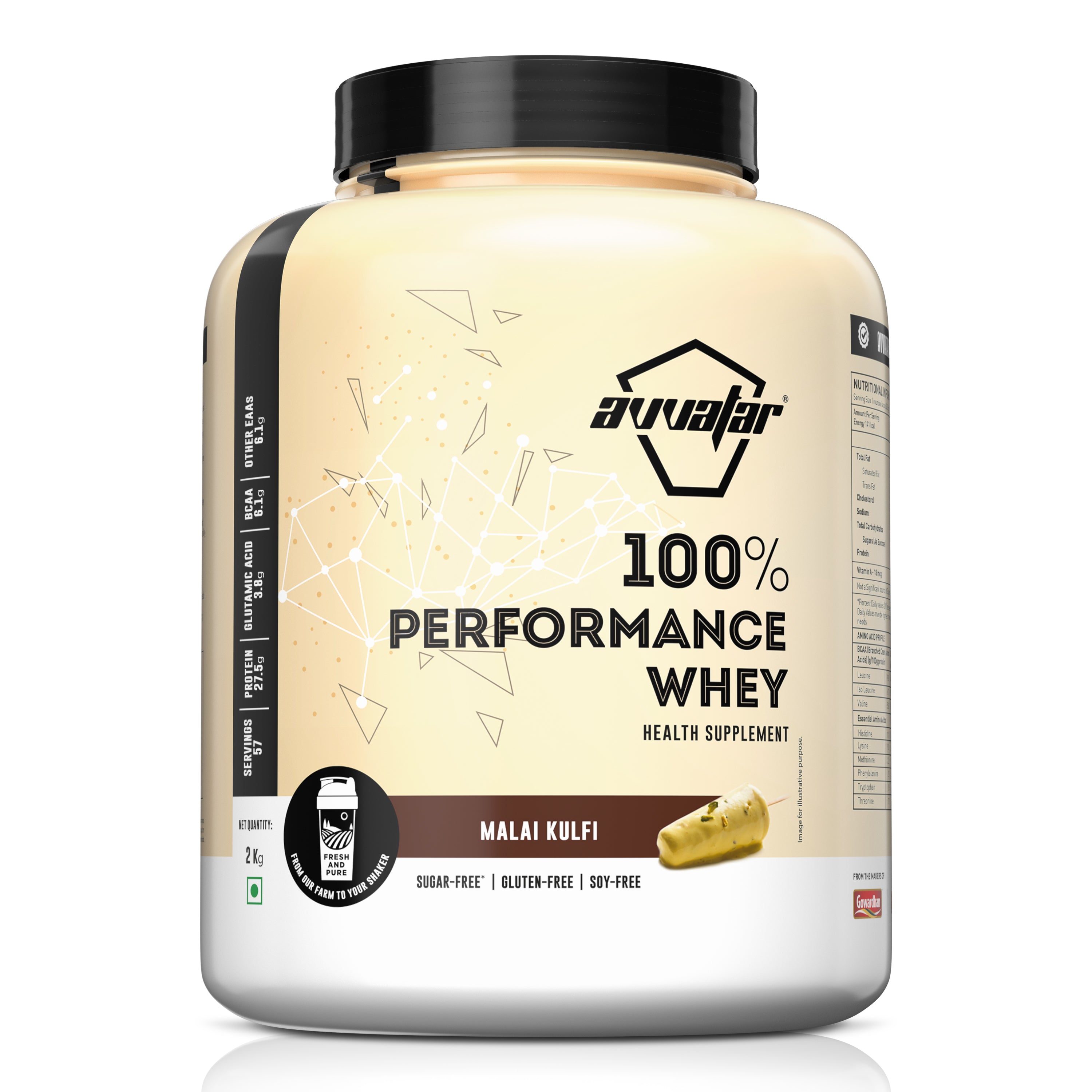 Avvatar 100% Performance Whey | 2 Kg | Malai Kulfi Flavour
