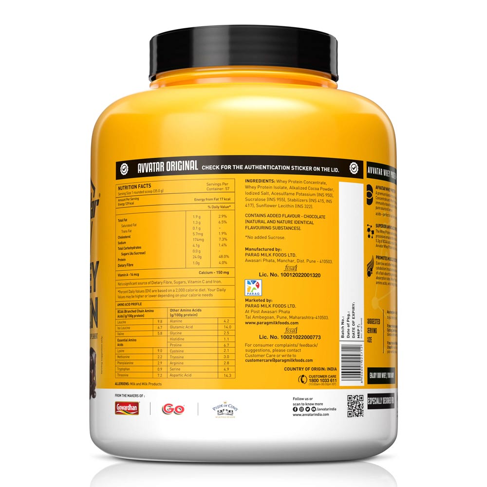 Avvatar WHEY PROTEIN | 2Kg | Belgium Chocolate  Flavour | 27g Protein | 57 Servings | Isolate & Concentrate Blend