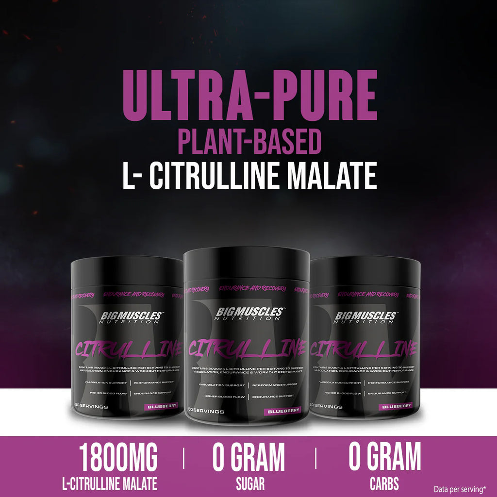 BIGMUSCLES NUTRITION Citrulline Malate [50 Servings] Pre Workout Enhance Muscle Pumps EAA (Essential Amino Acids) (100 g, Blueberry)