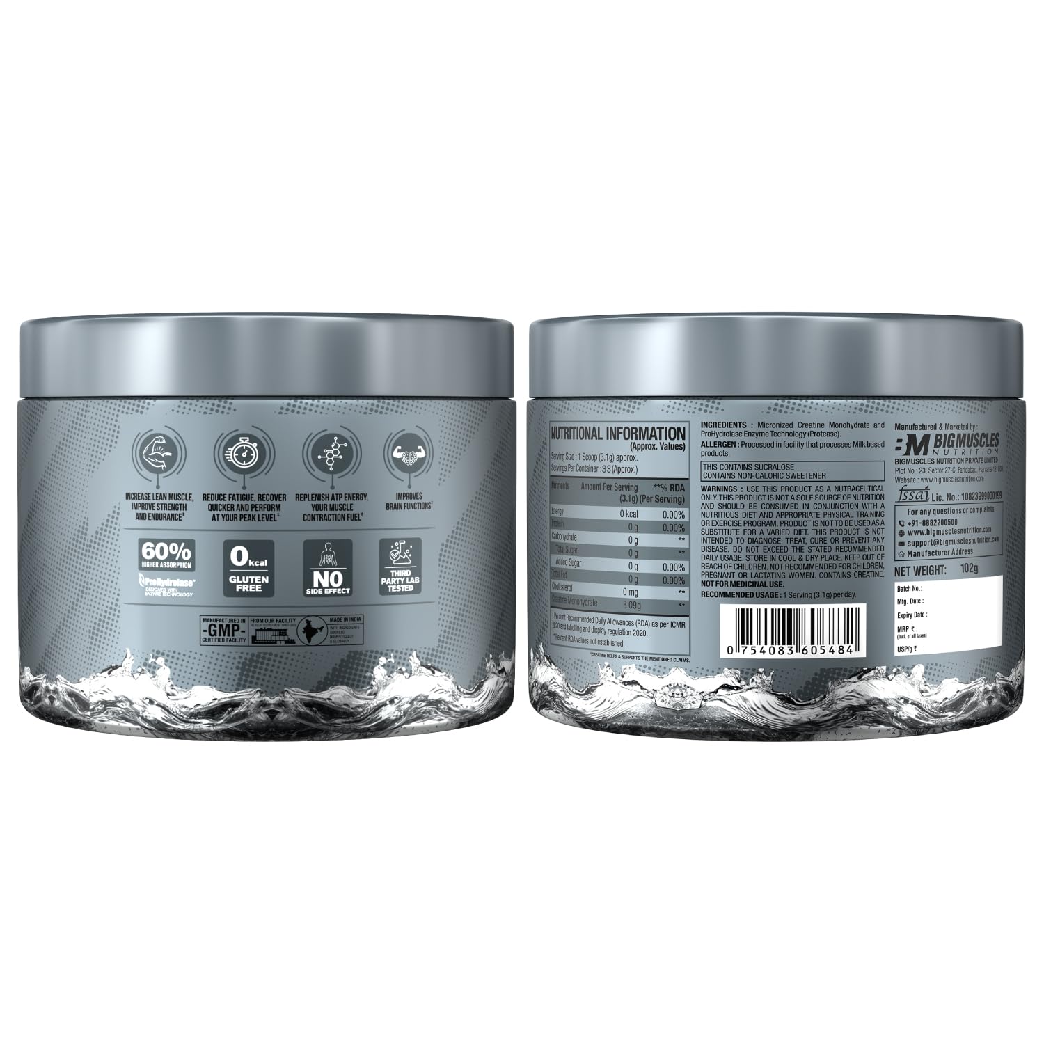 Bigmuscles Nutrition Creatine Powder [100 Grams, 33 Servings] | Micronized Creatine Monohydrate to Support Lean Muscle Repair & Recovery | Increase Strength and Athletic Performance