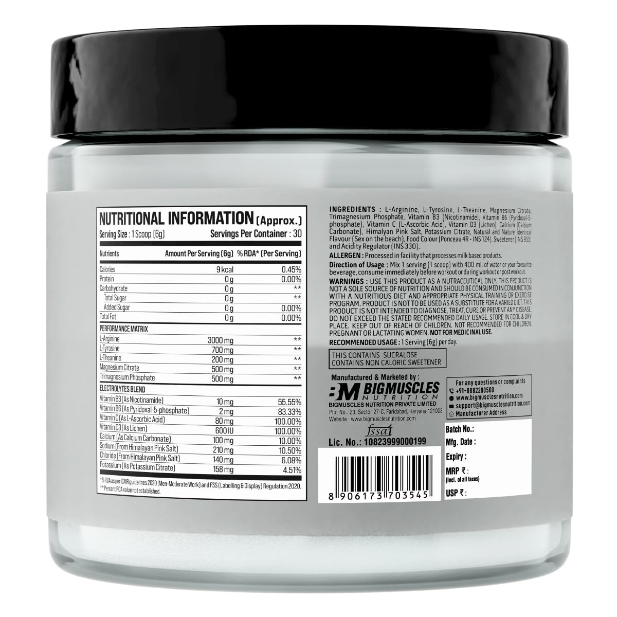 Bigmuscles Nutrition L-Arginine + Peptides (180g, Sex On The Beach)