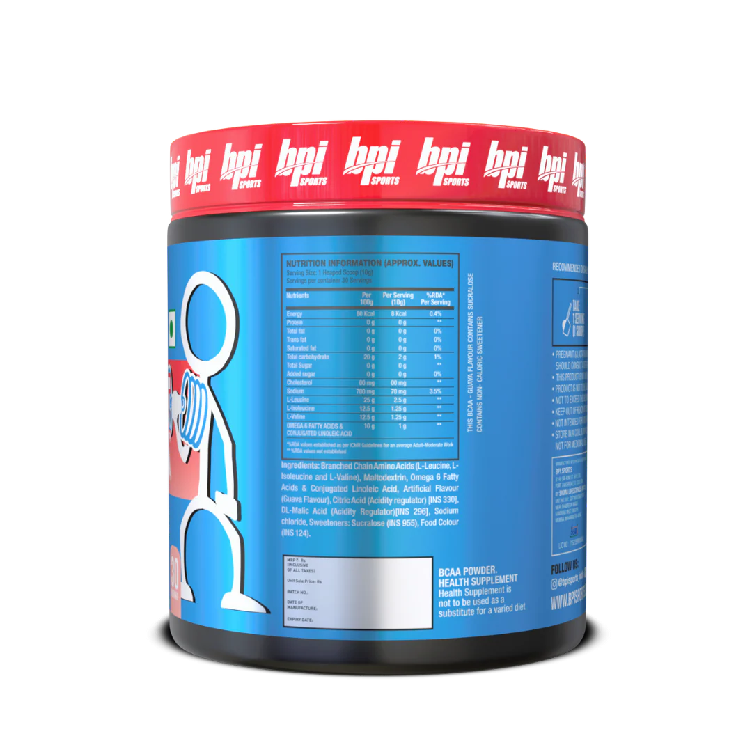 BPI Sports Best BCAA - BCAA Powder - Branched Chain Amino Acids - Muscle Recovery - Muscle Protein Synthesis - Lean Muscle - Improved Performance - Hydration guava flavour - 30 Servings - 300 gram.