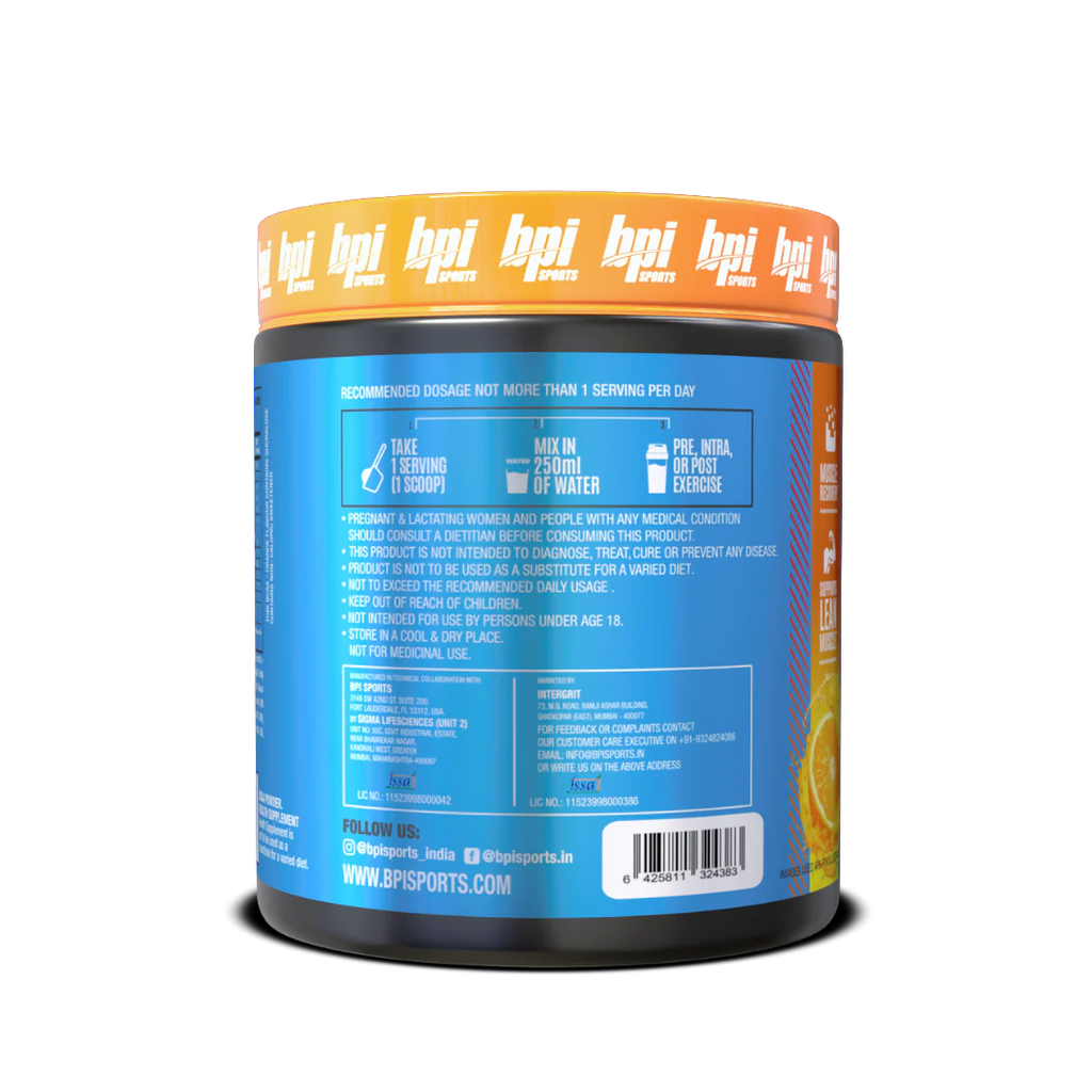 BPI Sports Best BCAA - BCAA Powder - Branched Chain Amino Acids - Muscle Recovery - Muscle Protein Synthesis - Lean Muscle - Improved Performance - Hydration orange flavour - 30 Servings - 300 gram.