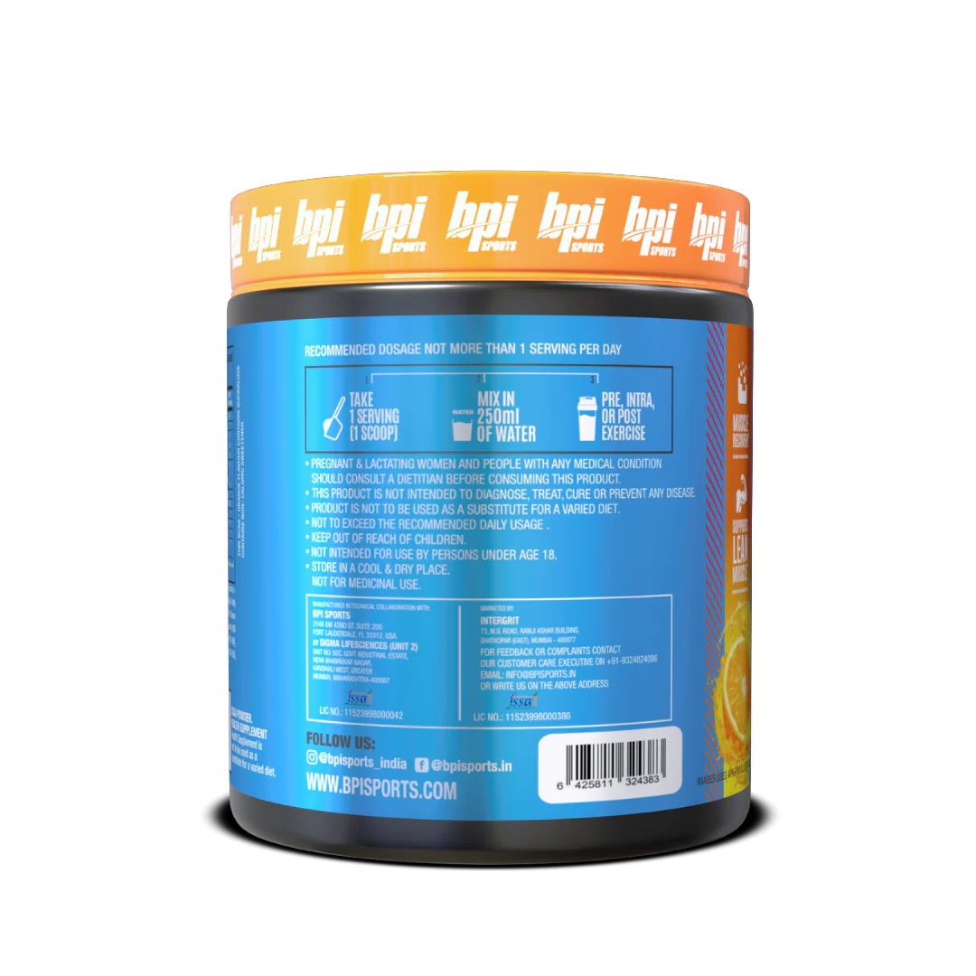 BPI Sports Best BCAA - BCAA Powder - Branched Chain Amino Acids - Muscle Recovery - Muscle Protein Synthesis - Lean Muscle - Improved Performance - Hydration orange flavour - 30 Servings - 300 gram.