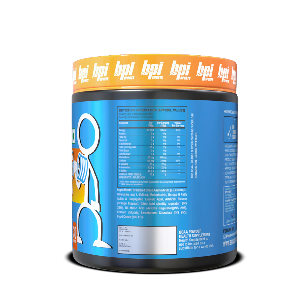 BPI Sports Best BCAA - BCAA Powder - Branched Chain Amino Acids - Muscle Recovery - Muscle Protein Synthesis - Lean Muscle - Improved Performance - Hydration orange flavour - 30 Servings - 300 gram.