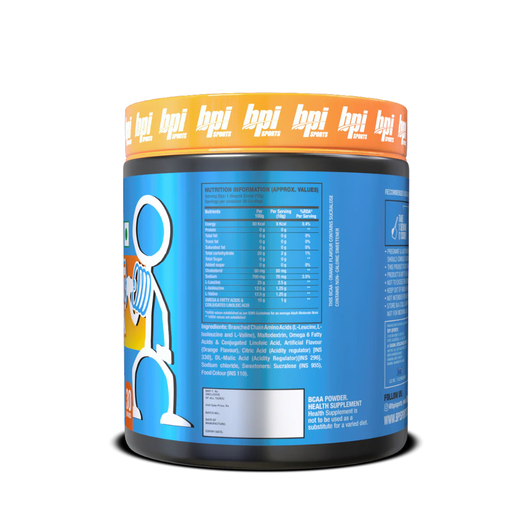 BPI Sports Best BCAA - BCAA Powder - Branched Chain Amino Acids - Muscle Recovery - Muscle Protein Synthesis - Lean Muscle - Improved Performance - Hydration orange flavour - 30 Servings - 300 gram.