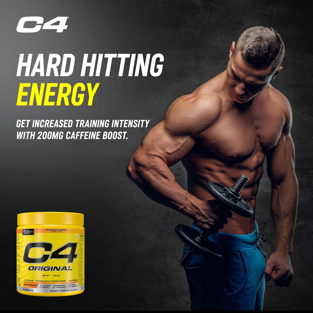 Cellucor C4 Original Pre-Workout Powder for Men & Women | With L-Citrulline And Caffeine With Vitamin Powers - Orange Burst, 30 servings, 164gm