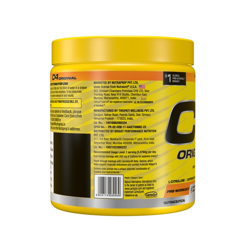 Cellucor C4 Original Pre-Workout Powder for Men & Women | With L-Citrulline And Caffeine With Vitamin Powers - Orange Burst, 30 servings, 164gm