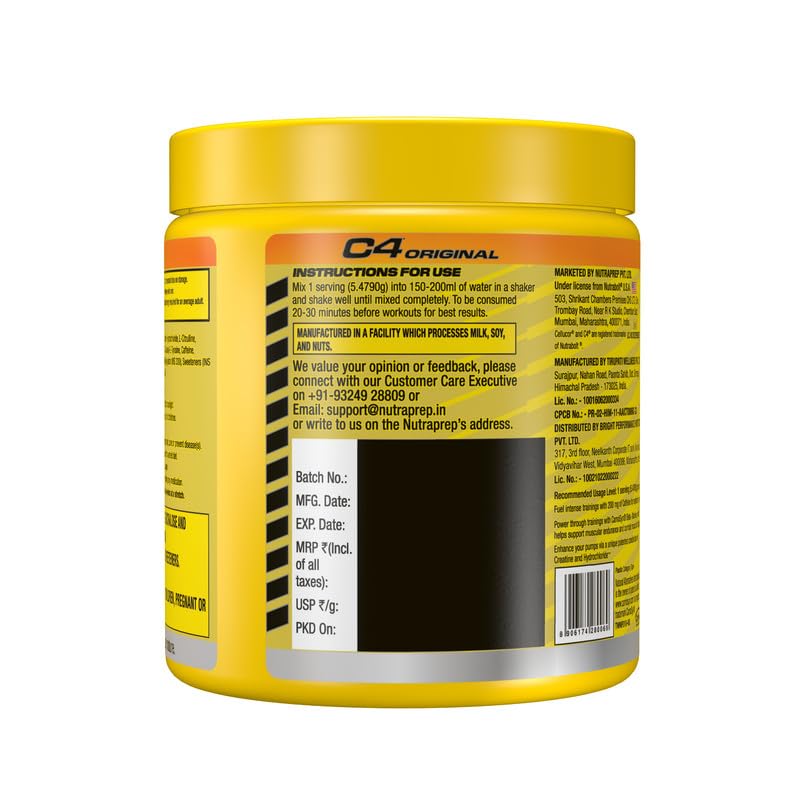 Cellucor C4 Original Pre-Workout Powder for Men & Women | With L-Citrulline And Caffeine With Vitamin Powers - Orange Burst, 30 servings, 164gm