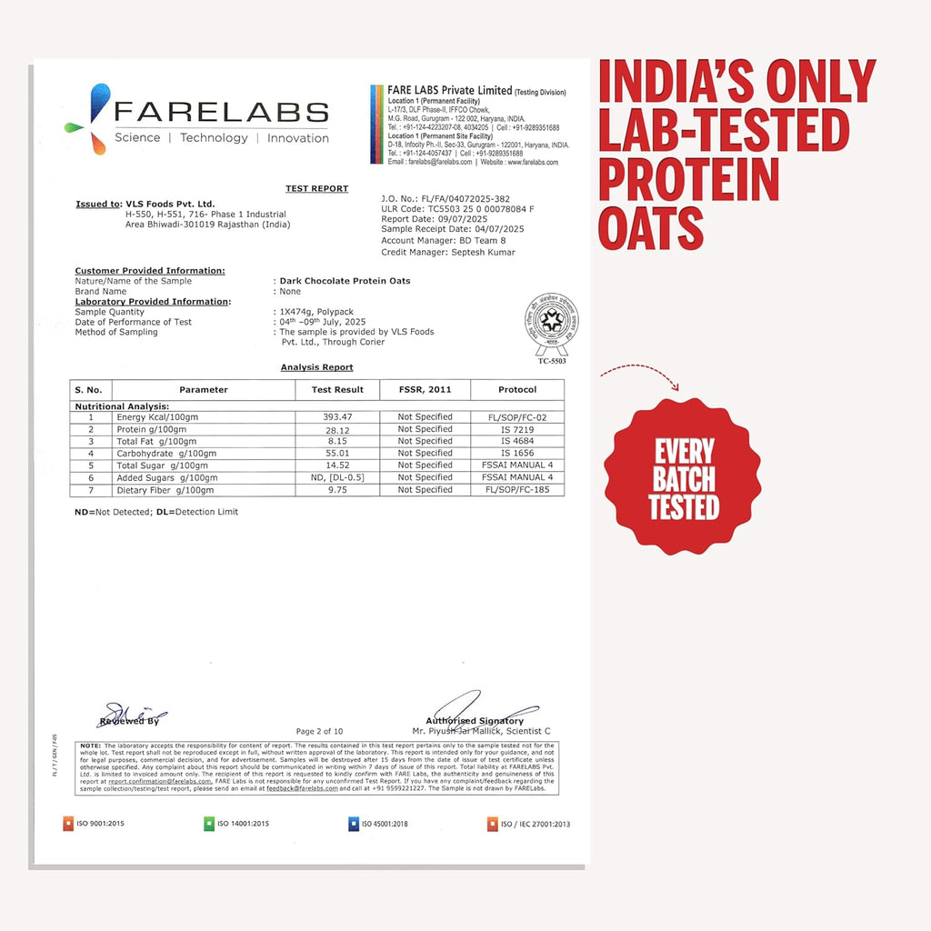 DOCTORS CHOICE Oats, High Protein Oats, 27g Pure Protein Breakfast Cereals, Jaggery Sweetened, Rich in Fiber, No Additives and 0g Sugar 2 Kg, Dark Choco Berry