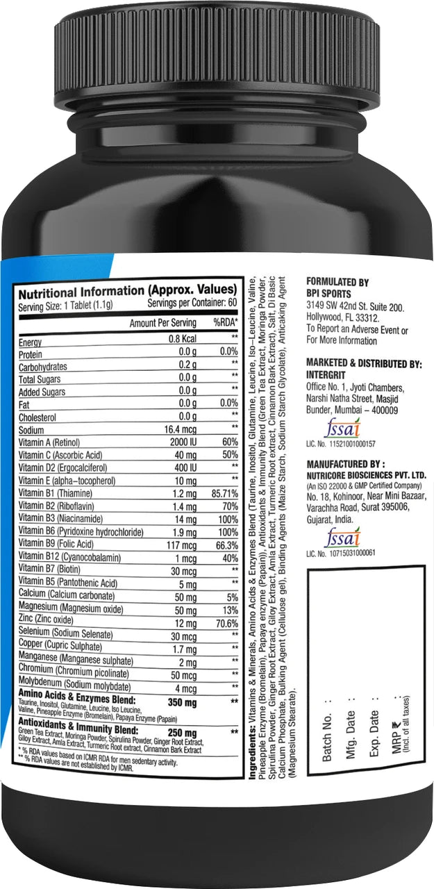 BPI Sports Multivitamin with vital nutrients EAA (Essential Amino Acids) (60 Capsules, NA)