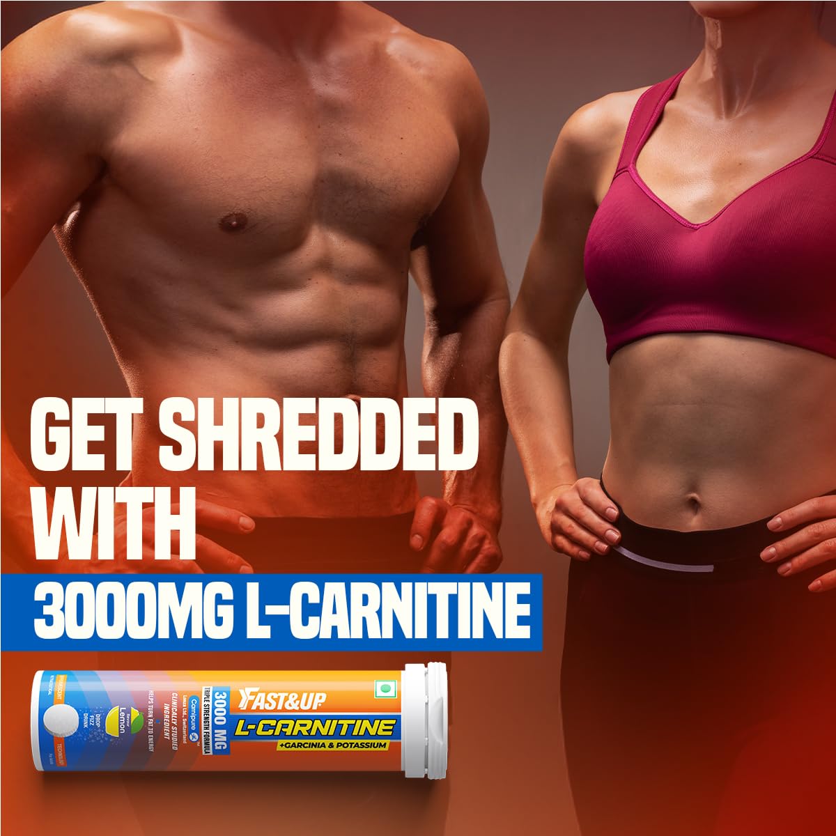 Fast&Up L Carnitine tartrate 3000mg Effervescent Tablets | Triple Action L Carnitine Supplement with Garcinia Cambogia & Potassium | Fat Burner for Weight Loss, Energy & Lean Body | Lemon Flavour, 10 Tabs (Pack of 3)