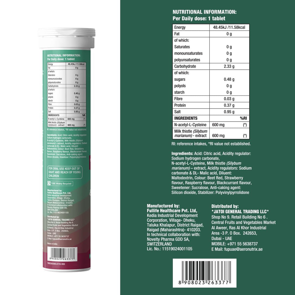 Fast&Up Liver Detox - Daily Liver Cleanser Drink | Milk Thistle + NAC | Helps Improve Digestion & Reduces Load on Liver - 20 Tablets - Mixed Berry Flavour