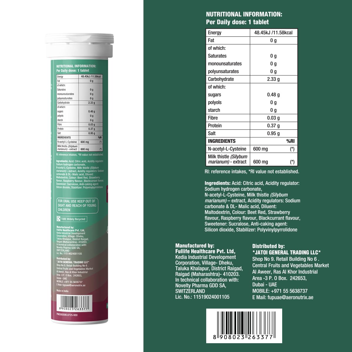 Fast&Up Liver Detox - Daily Liver Cleanser Drink | Milk Thistle + NAC | Helps Improve Digestion & Reduces Load on Liver - 20 Tablets - Mixed Berry Flavour