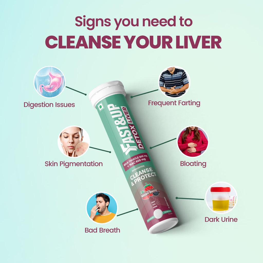 Fast&Up Liver Detox - Daily Liver Cleanser Drink | Milk Thistle + NAC | Helps Improve Digestion & Reduces Load on Liver - 20 Tablets - Mixed Berry Flavour