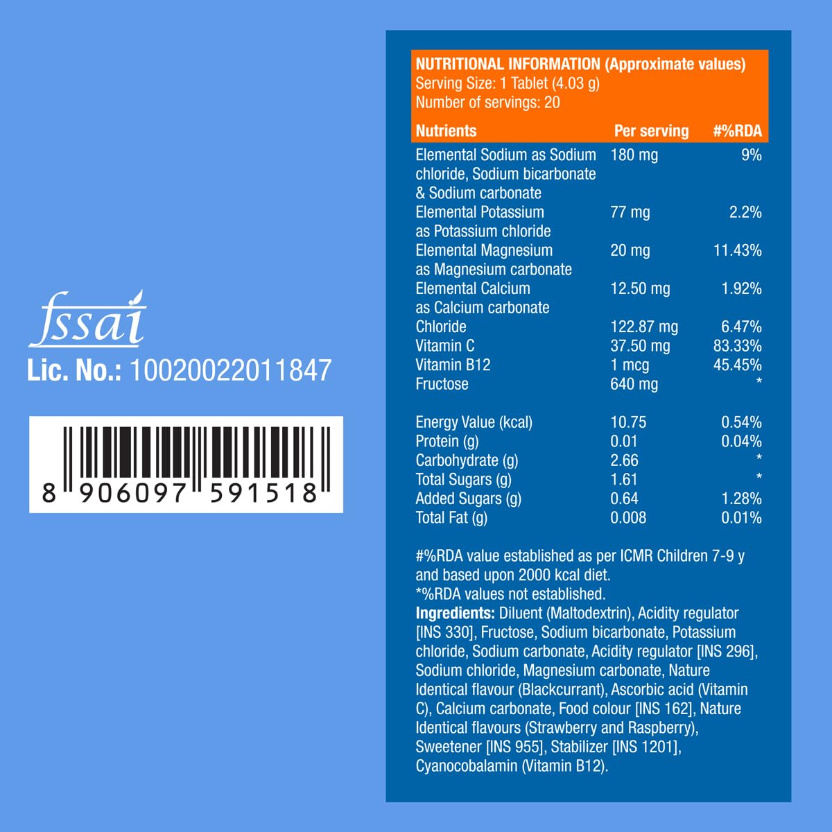 Fast&Up Reload (5 Litres) Low Sugar energy drink for Instant Hydration - 20 Effervescent Tablets with all 5 Essential Electrolytes + Added Vitamins - Certified Electrolytes Drink - Blueberry flavour