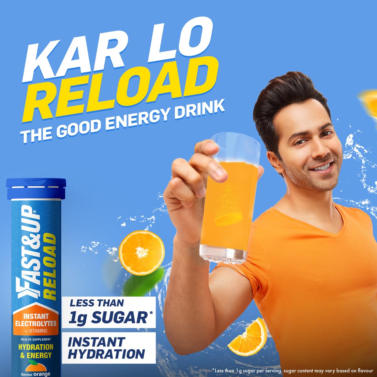 Fast&Up Reload (5 Litres) Low Sugar energy drink for Instant Hydration - 20 Effervescent Tablets with all 5 Essential Electrolytes + Added Vitamins - Certified Electrolytes Drink - Blueberry flavour