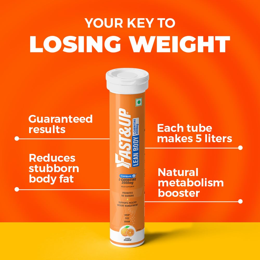 FAST&UP L-Carnitine 2000Mg Effervescent Tablets|Premium Carnipure® Carnitine Supplement|Helps Convert Fat Into Energy, Supports Weight Loss, Fat Burn & Lean Muscle|Orange Flavour, 20 Tabs (Pack of 1)