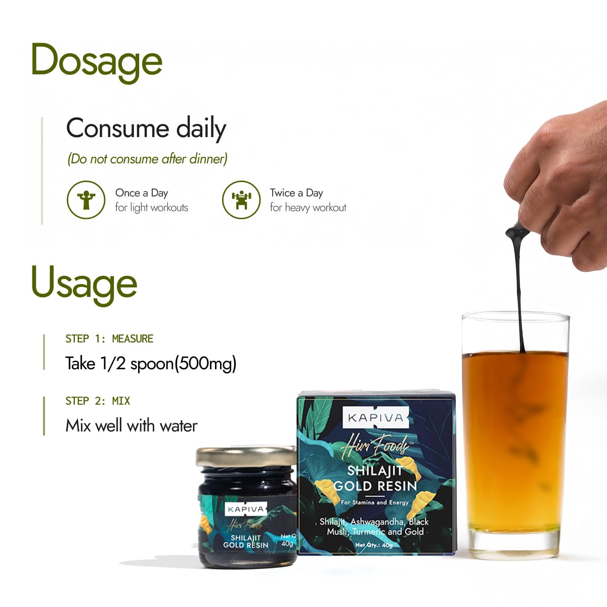 Kapiva Shilajit/Shilajeet Gold Resin - 20g | 500mg/Serving | 40 Servings | Boost Muscle Growth & Stamina | Contains 24 Carat Gold | 100% Ayurvedic