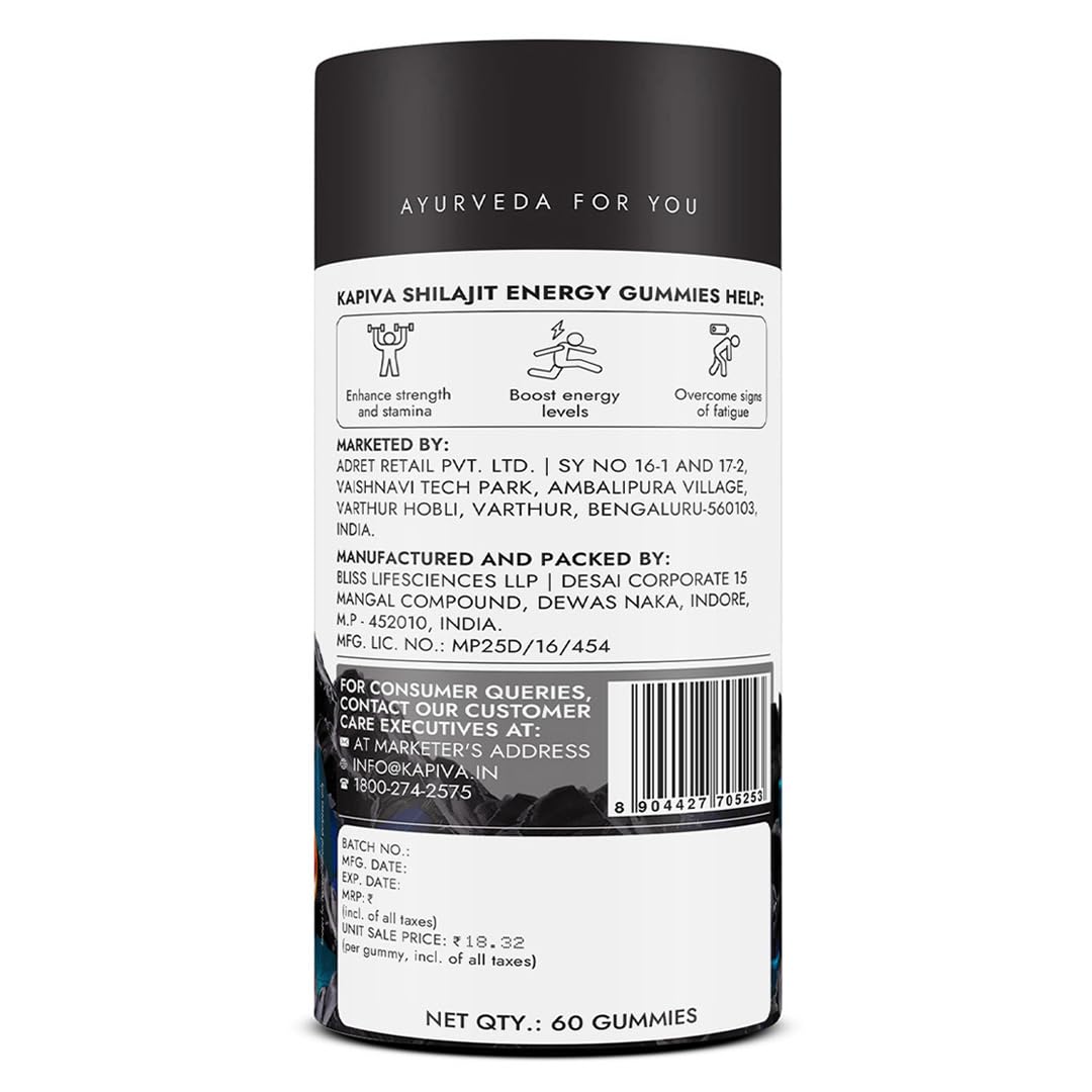 Kapiva Himalayan Shilajit/Shilajeet Gummies | 225mg Shilajit/Gummy | Ginger Honey Flavour | NABL-Certified Gummy | Boosts Energy Levels, Endurance & Stamina | No Added Sugar | Gelatin Free | 60 Gummies