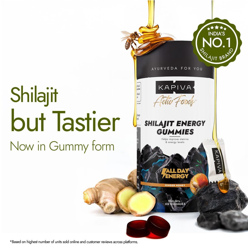 Kapiva Himalayan Shilajit/Shilajeet Gummies | 225mg Shilajit/Gummy | Ginger Honey Flavour | NABL-Certified Gummy | Boosts Energy Levels, Endurance & Stamina | No Added Sugar | Gelatin Free | 60 Gummies