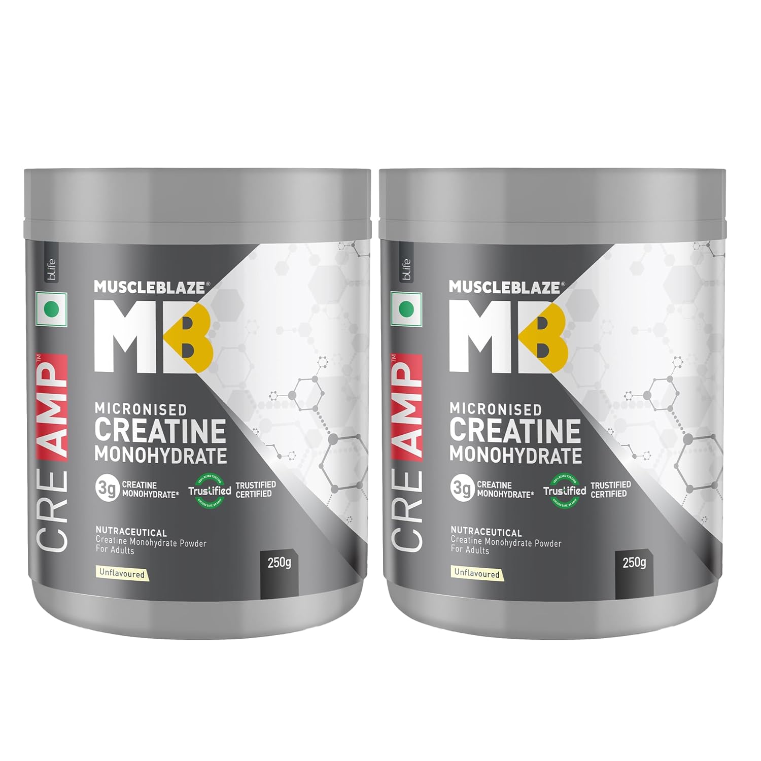 MuscleBlaze Micronised Creatine Monohydrate CreAMP Powder, Unflavoured (80 Servings, 250g) |