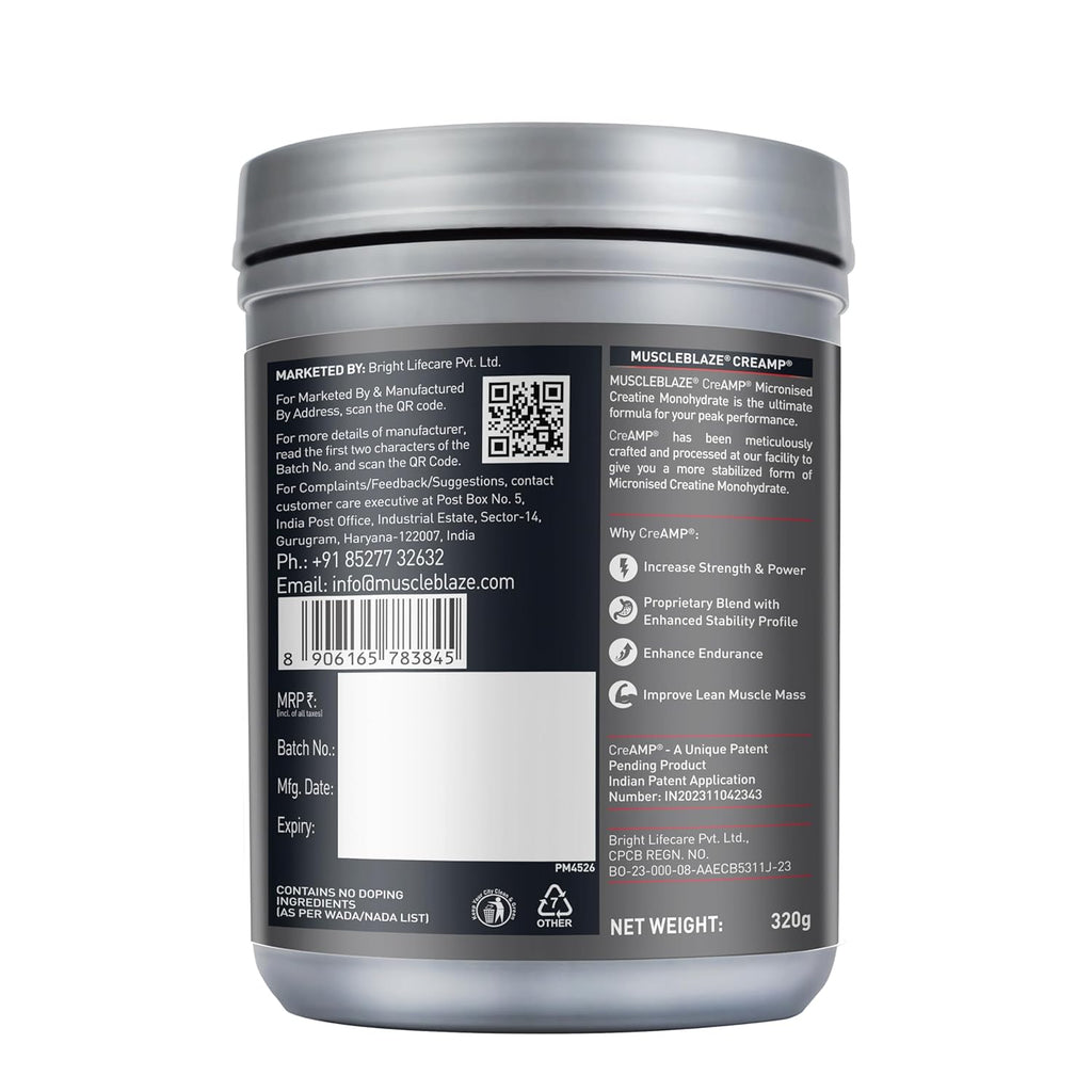 MuscleBlaze Micronised Creatine Monohydrate CreAMP Powder, citrus blast (80 Servings, 320g) 