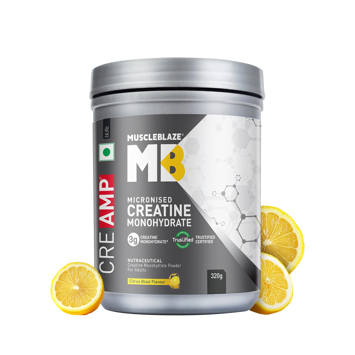MuscleBlaze Micronised Creatine Monohydrate CreAMP Powder, citrus blast (80 Servings, 320g) 