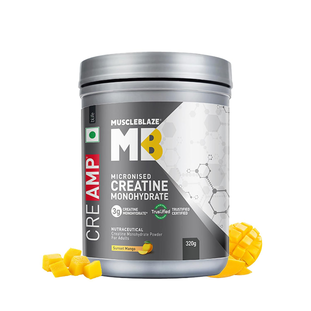 MuscleBlaze Micronised Creatine Monohydrate CreAMP Powder, sunset mango (80 Servings, 320g) 