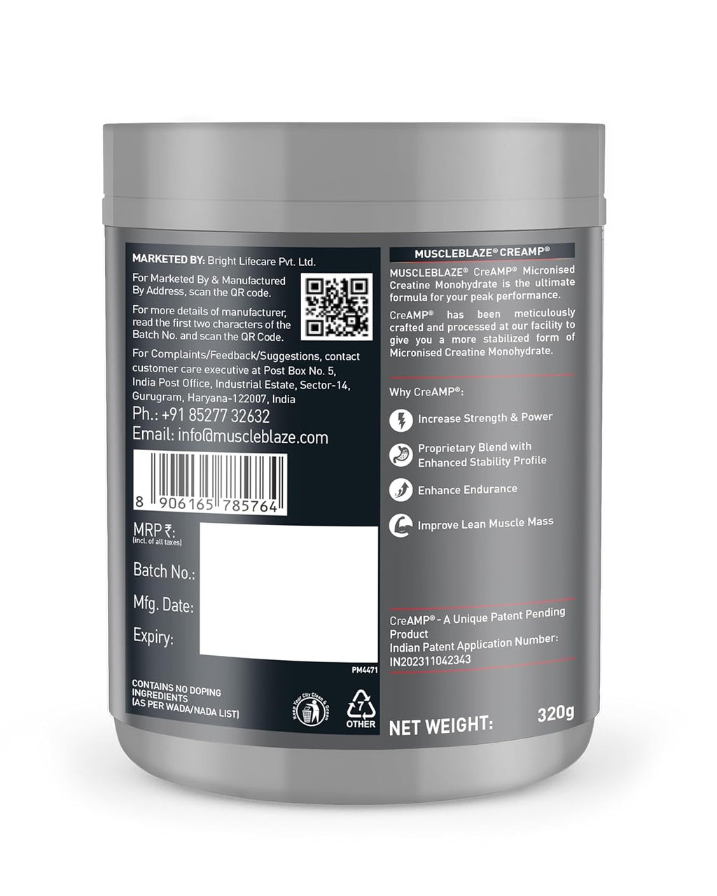 MuscleBlaze Micronised Creatine Monohydrate CreAMP Powder, Watermelon Kool Aid (80 Servings, 320g) 