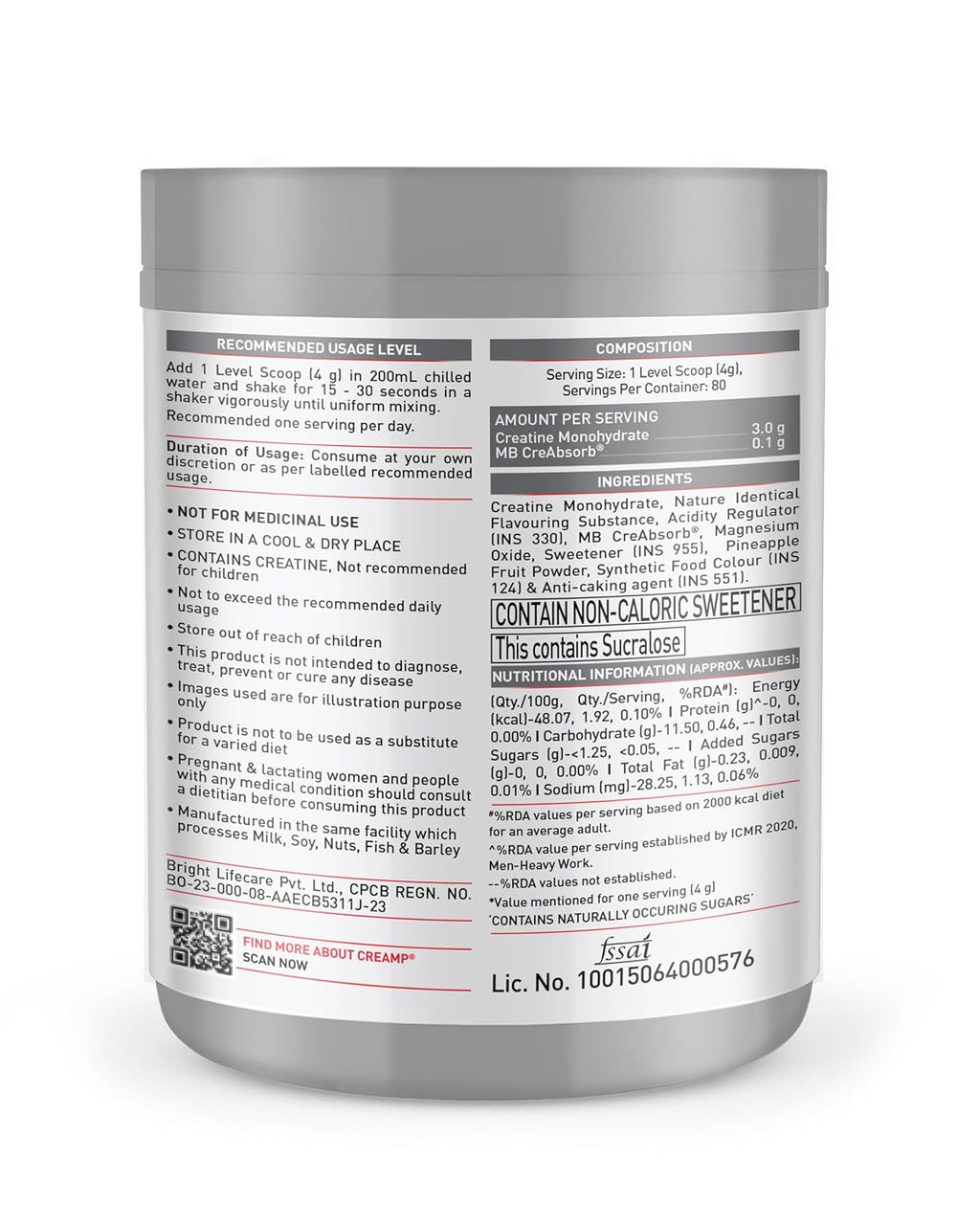 MuscleBlaze Micronised Creatine Monohydrate CreAMP Powder, Watermelon Kool Aid (80 Servings, 320g) 