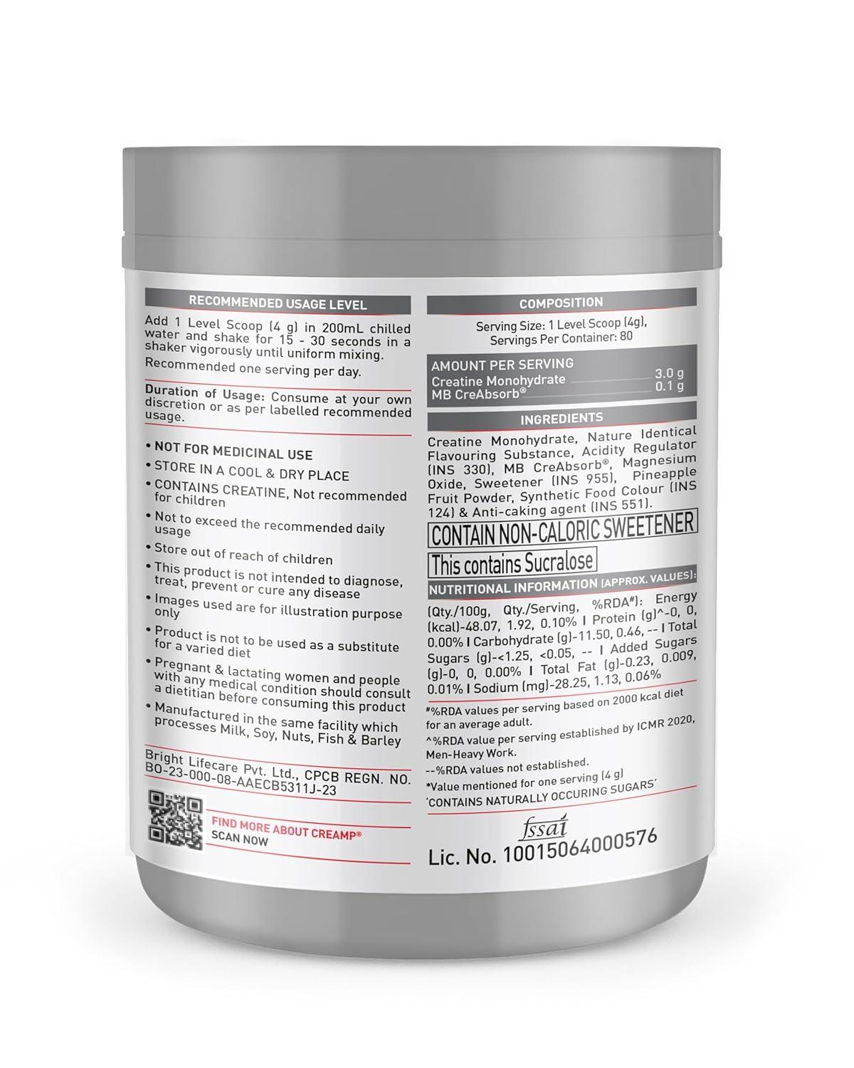 MuscleBlaze Micronised Creatine Monohydrate CreAMP Powder, Watermelon Kool Aid (80 Servings, 320g) 