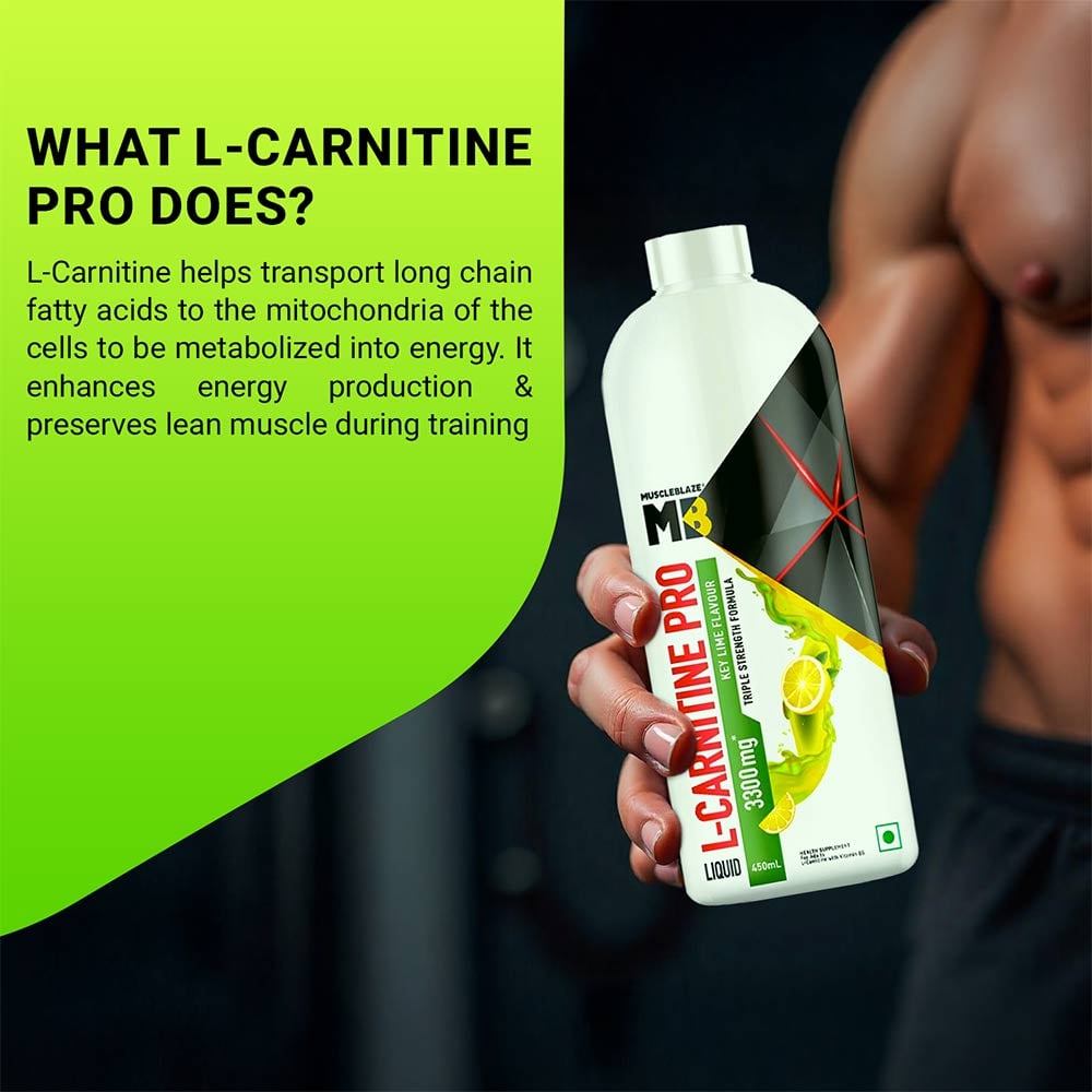 MuscleBlaze Liquid L-Carnitine PRO - 3300mg Triple Strength Formula Key Lime • 450 ml