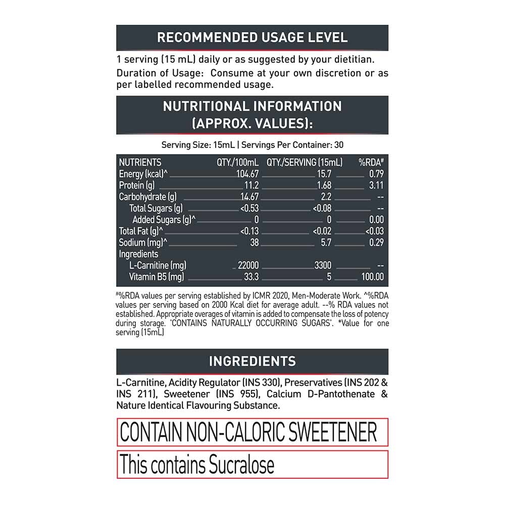 MuscleBlaze Liquid L-Carnitine PRO - 3300mg Triple Strength Formula Key Lime • 450 ml