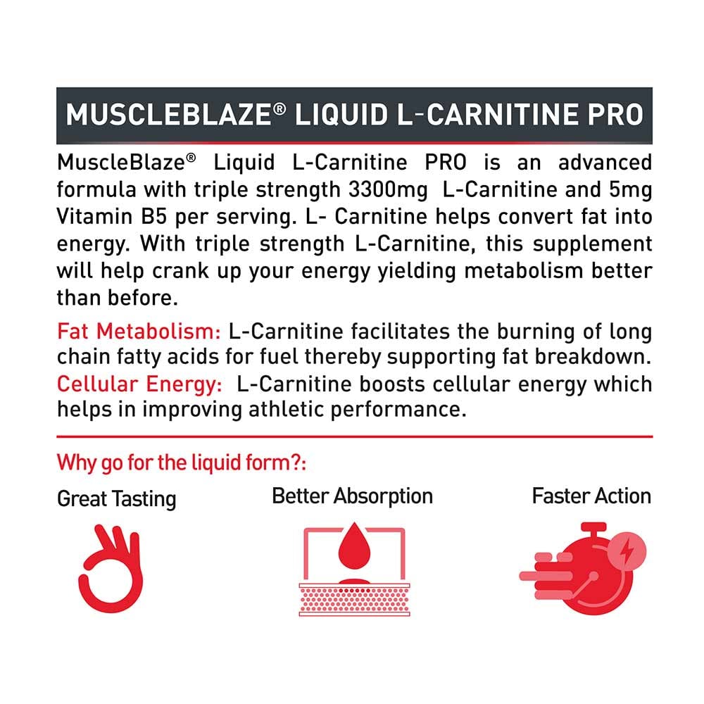 MuscleBlaze Liquid L-Carnitine PRO - 3300mg Triple Strength Formula Key Lime • 450 ml