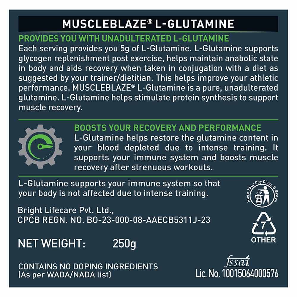 MuscleBlaze L-Glutamine Unflavoured • 250 g