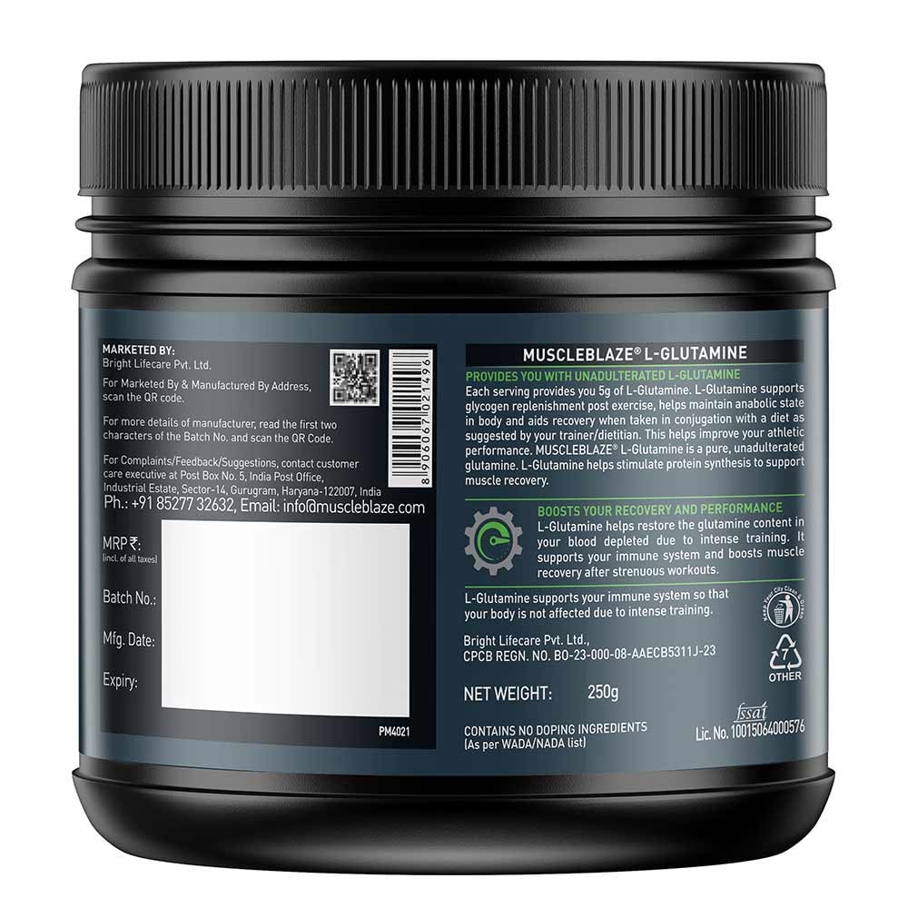 MuscleBlaze L-Glutamine Unflavoured • 250 g
