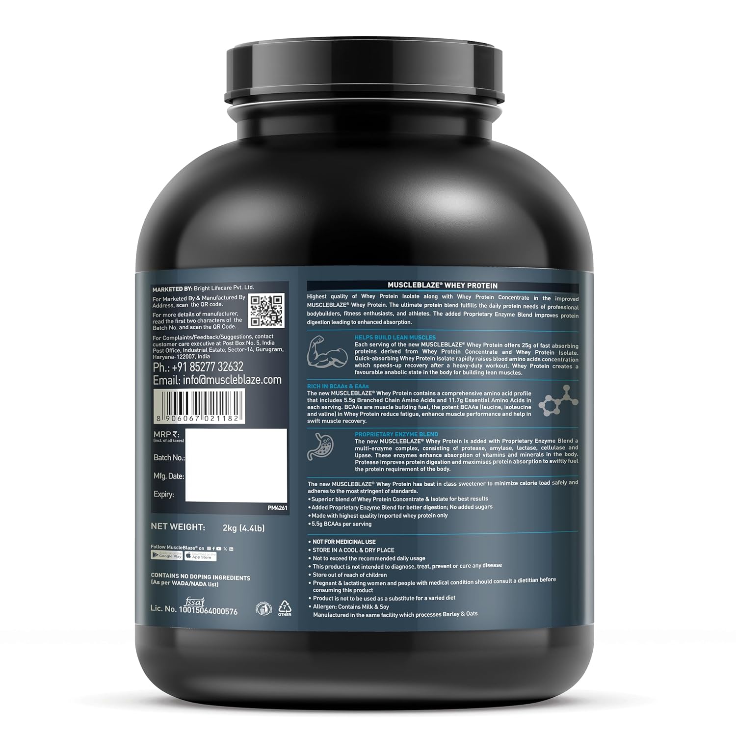 MuscleBlaze 100% Whey Protein, Ultra Premium Blend with Whey Protein Concentrate & Whey Protein Isolate, 25 g Protein per Scoop (cookkies&cream , 2 kg / 4.4 lb)