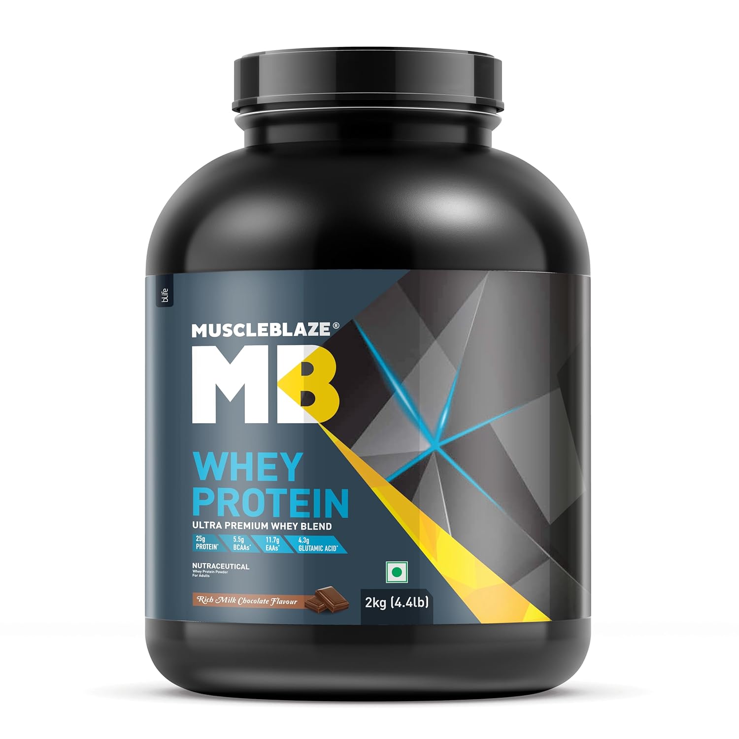 MuscleBlaze 100% Whey Protein, Ultra Premium Blend with Whey Protein Concentrate & Whey Protein Isolate, 25 g Protein per Scoop (cookkies&cream , 2 kg / 4.4 lb)