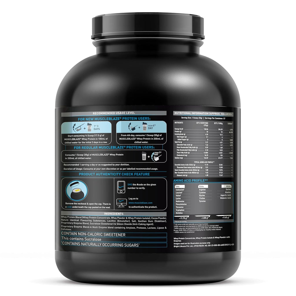 MuscleBlaze 100% Whey Protein, Ultra Premium Blend with Whey Protein Concentrate & Whey Protein Isolate, 25 g Protein per Scoop (cookkies&cream , 2 kg / 4.4 lb)