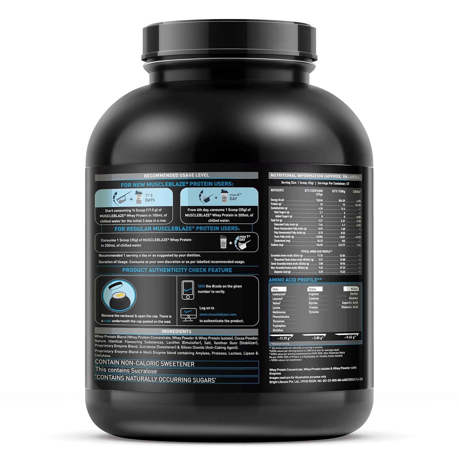 MuscleBlaze 100% Whey Protein, Ultra Premium Blend with Whey Protein Concentrate & Whey Protein Isolate, 25 g Protein per Scoop (cookkies&cream , 2 kg / 4.4 lb)