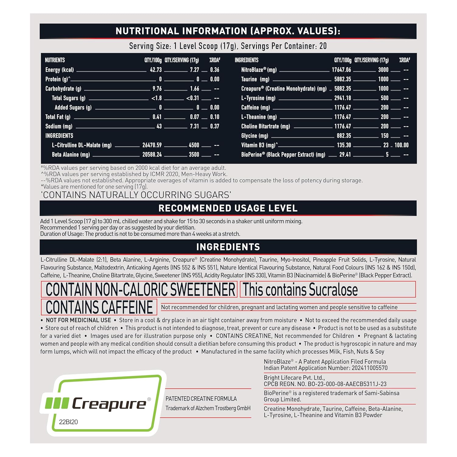 MuscleBlaze Pre Workout Wrathx Powder, Fruit Fury (20 Servings, 340g) | With Creapure, NitroBlaze & BioPerine