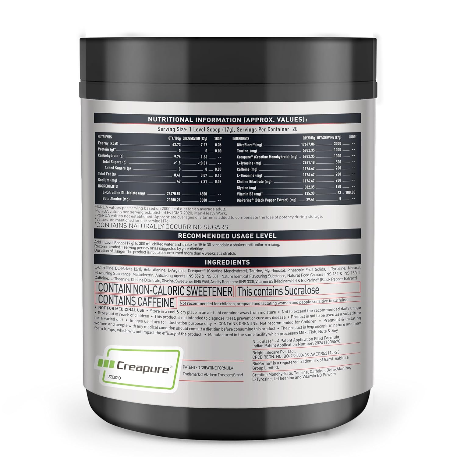 MuscleBlaze Pre Workout Wrathx Powder, Fruit Fury (20 Servings, 340g) | With Creapure, NitroBlaze & BioPerine