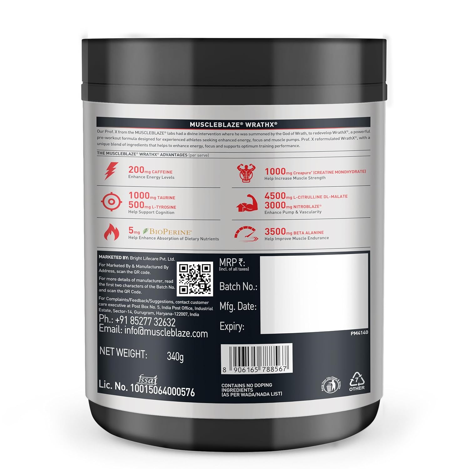 MuscleBlaze Pre Workout Wrathx Powder, Mango mayhem (20 Servings, 340g) | With Creapure, NitroBlaze & BioPerine
