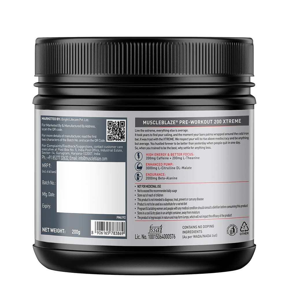 MuscleBlaze PRE Workout 200 Xtreme Berry Bolt • 200 g