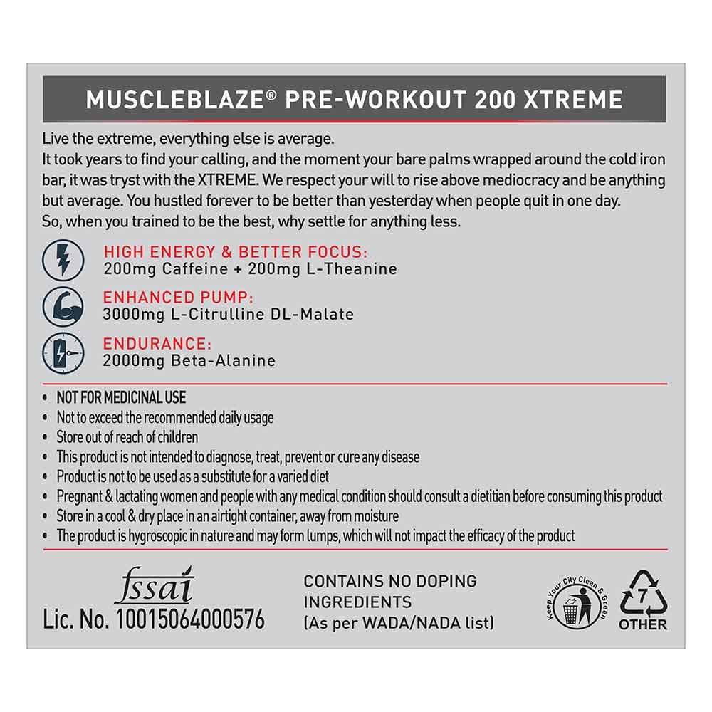 MuscleBlaze PRE Workout 200 Xtreme Berry Bolt • 200 g
