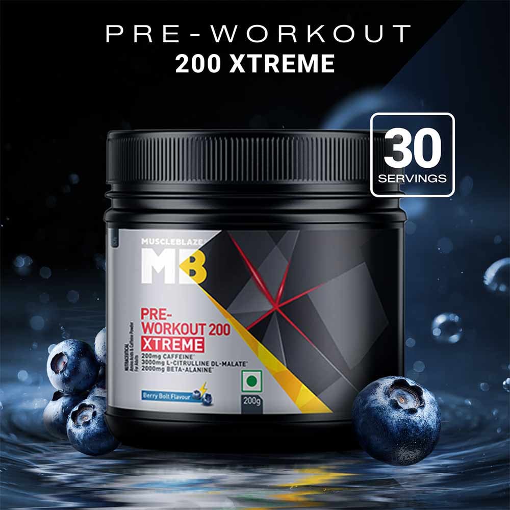 MuscleBlaze PRE Workout 200 Xtreme Berry Bolt • 200 g