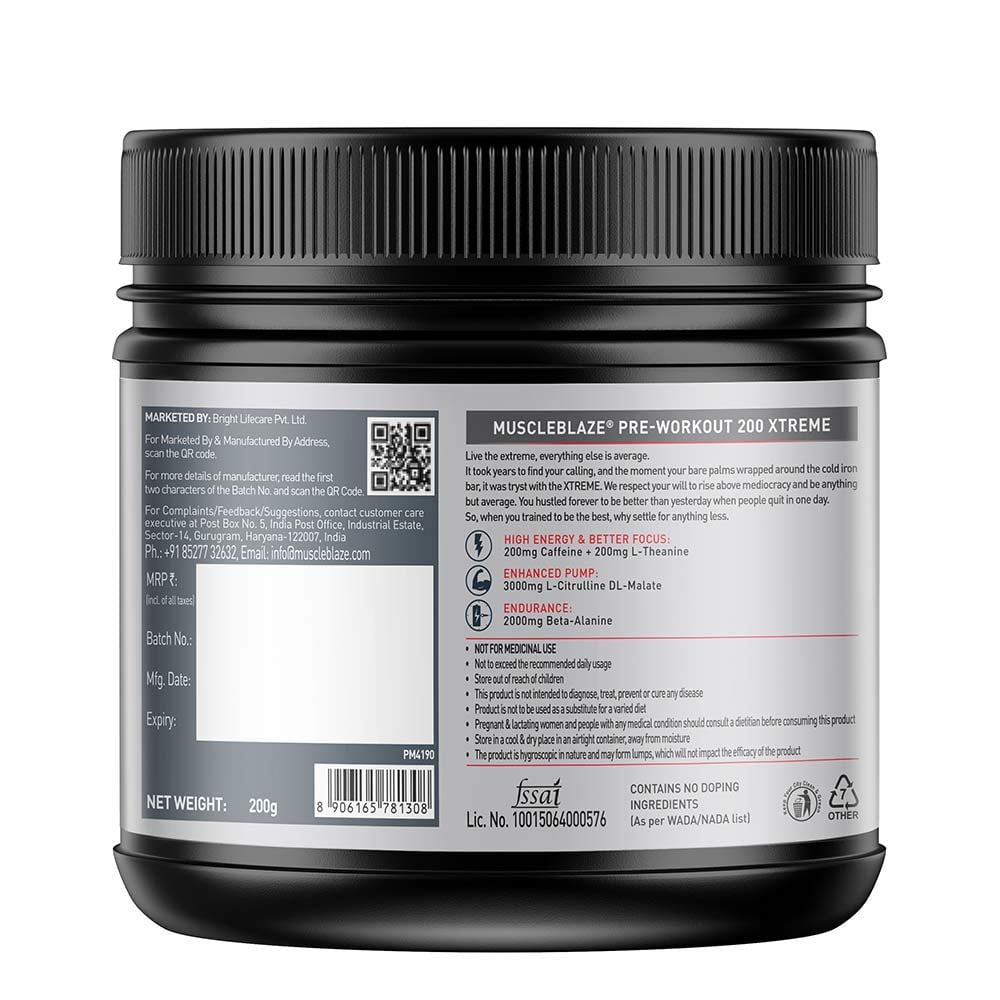 MuscleBlaze PRE Workout 200 Xtreme Fruit Punch • 200 g