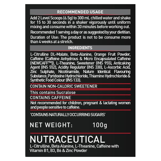 MuscleBlaze Pre Workout 200 Xtreme Powder, Berry Bolt (15 Servings, 100g) | 200mg Caffeine, 3000mg Citrulline